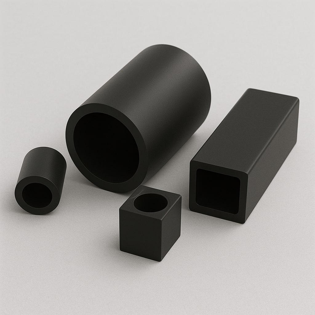 Rubber extruded tubes with controlled wall thickness for industrial use